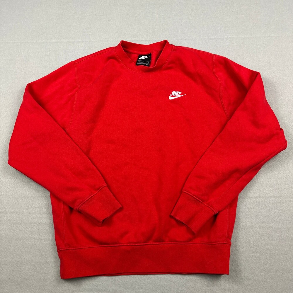 Nike Sweatshirt Men Small Red Club Fleece Pullover Crewneck Embroidered Logo S